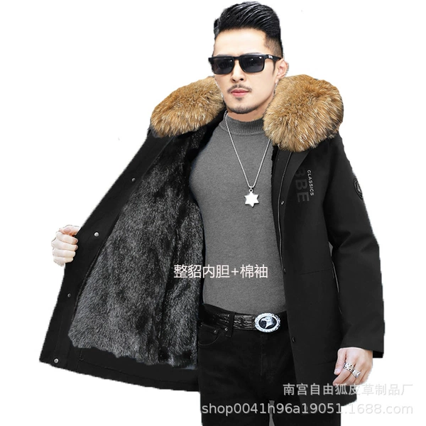 Black (whole mink inner lined+cotton sleeve+tweezo hair collar)