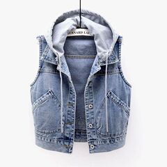 デニムのベスト女子春秋の新型ショートタイプのゆったりした韓国版のノースリーブのコートのベスト