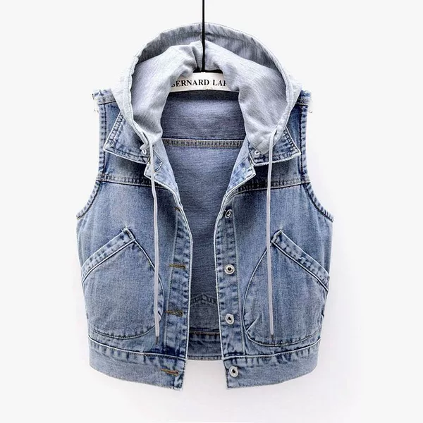 Denim light vest with hood