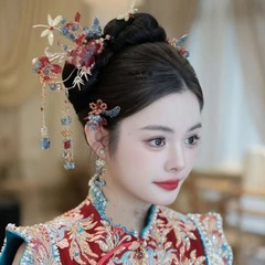 爆発的な赤い秀イネ服の髪飾り高級減齢大気新中国式結婚花嫁ヘアピン漢服古風頭飾り