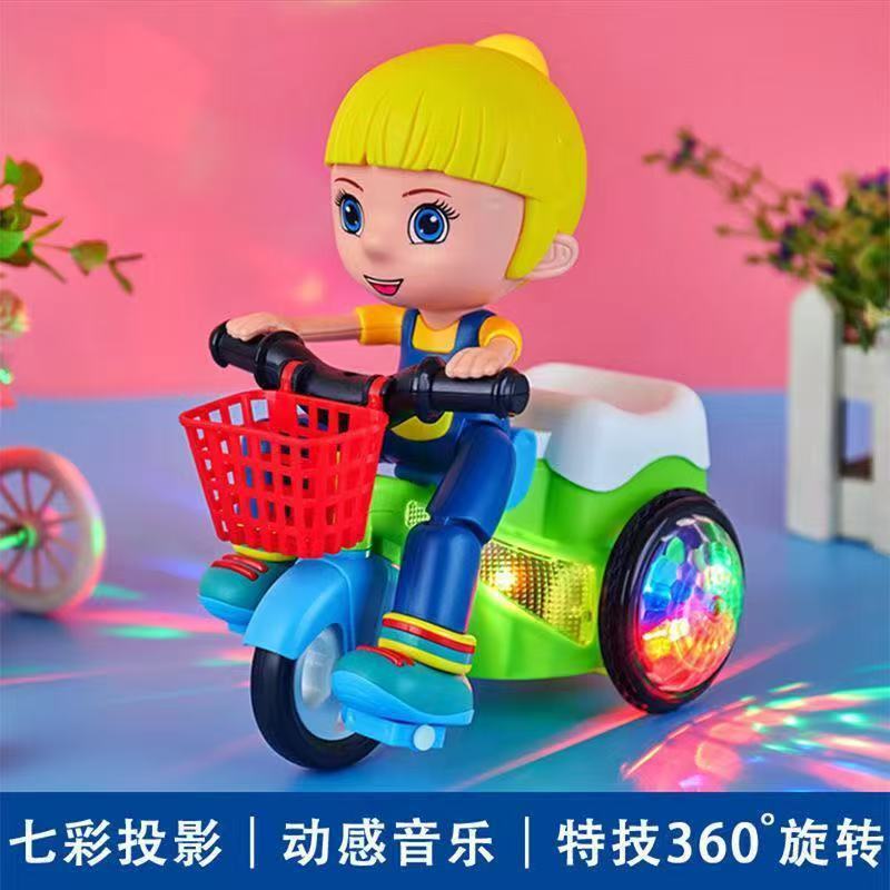 Triciclo Eléctrico de Acrobacias 1-3 Años de Plástico con Luz LED Giratorio para Niños