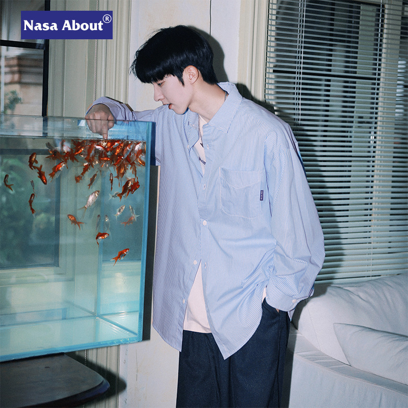 NASA American Style Retro Striped Long-sleeved Shirt Men's Spring and Autumn New Fashionable All-match Loose Casual Shirt