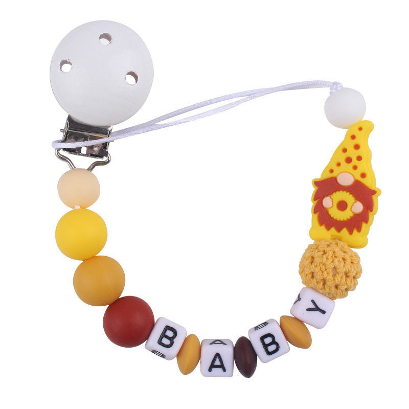 Nuevo BABY letras plásticas de madera chupeta clips Santa Claus silicona bebé pacificador chupeta cadena anti-caída cadena