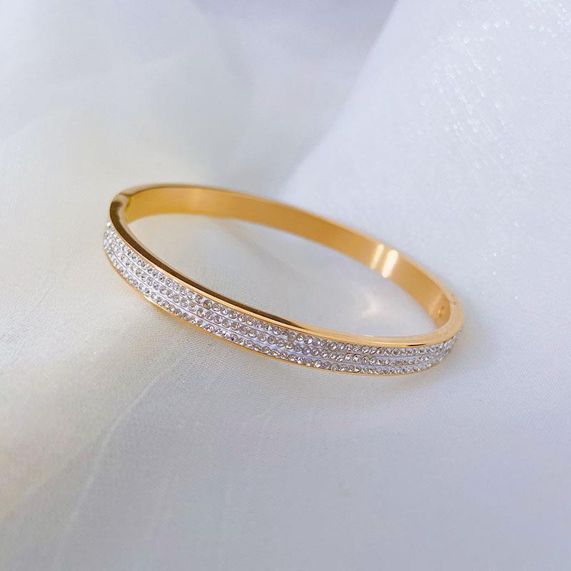 Steel Color Three-Row Diamond Bracelet