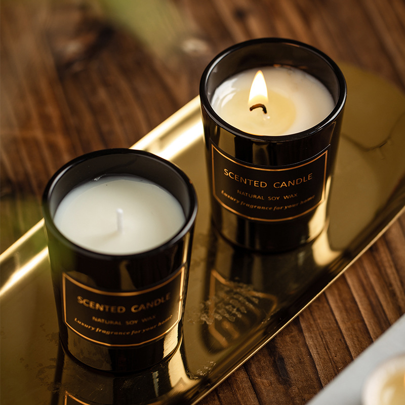 Small black glass cup unscented candle neutral no LOGO creative style scented candle manufacturer wholesale