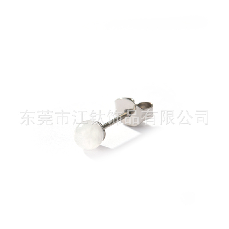 G23 Titanium Alloy Ear Stud with Rose Quartz Ball – 0.8x11x6mm Flat Back Earring, ASTM F136, Polished Geometric Style detail image 9
