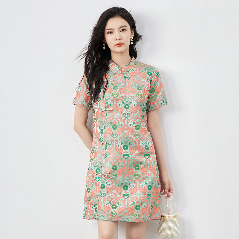 Đầm suông nữ midi tay ngắn mùa hè — 2417504 - Xanh lá cây chi tiết 4