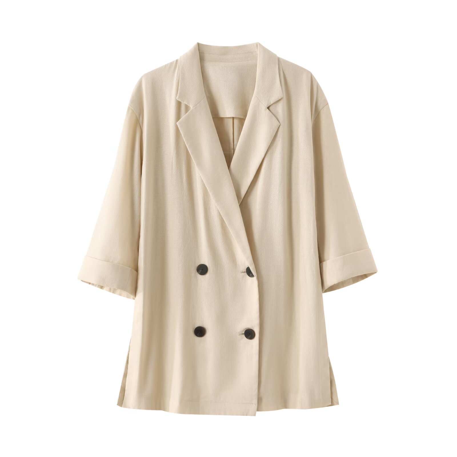 Women's clothing 2024 summer new linen double breasted suit jacket wide leg pants set_voghion.com