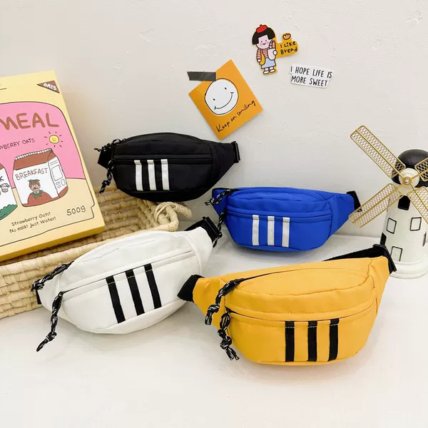 Casual Sports Children's Waist Bag Western Style Contrast Color Striped Children's Crossbody Bag Korean Style Fashionable Cool Popular Boys' and Girls' Chest Bag