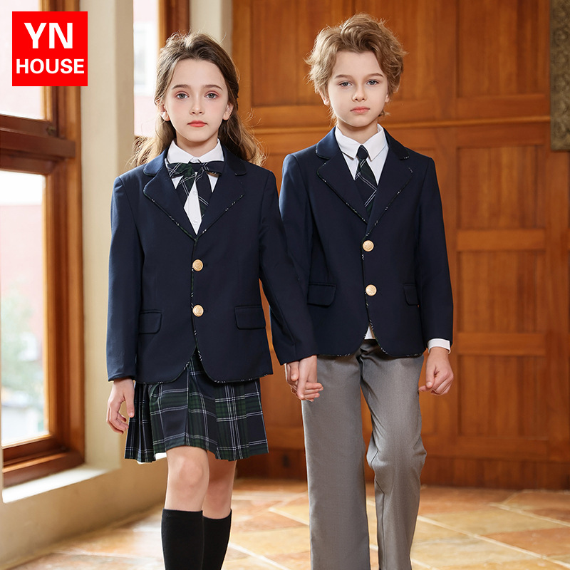 Uniforme de jardín de infantes para niños y niñas, traje de clase, traje de primavera y otoño, traje de otoño y invierno de la universidad británica