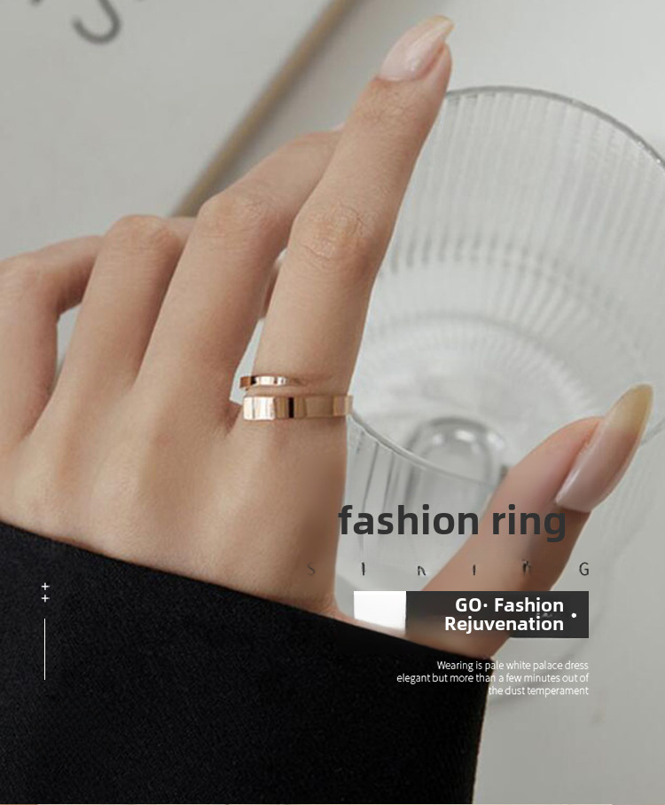 Koreanischer Ins-Nischendesign-Ring, minimalistischer, allgleiches, unregelmäßige Textur, flache Linienöffnung, verstellbarer Ringhersteller_voghion.com