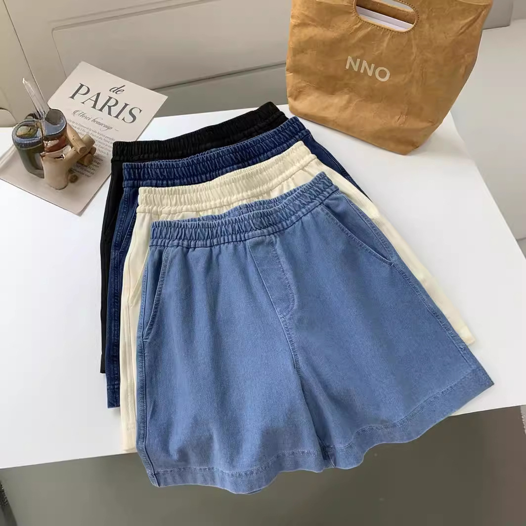 Quần short denim dáng rộng thoải mái cho nữ mùa hè, quần ống rộng chữ A cạp cao thoải mái, co giãn cao, giảm béo và quần hot đa năng