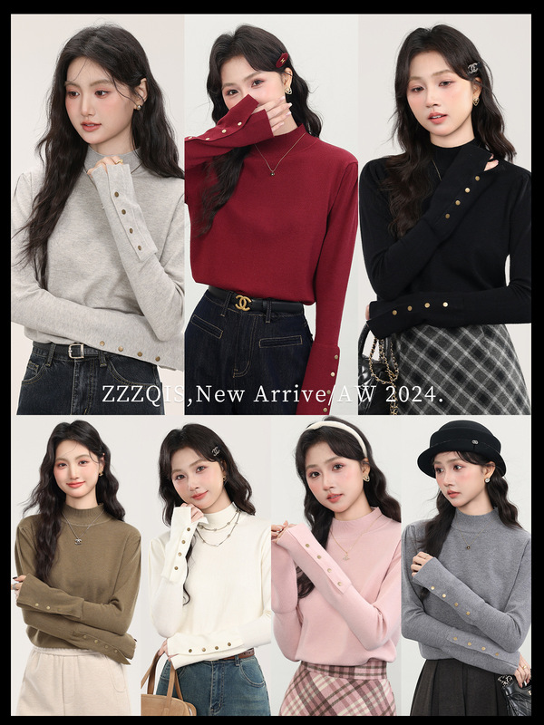 睛雅《灰色物语》秋冬穿搭新款半高领打底针织衫女独特内搭上衣|undefined