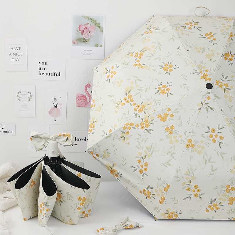 Umbrella Anti-ultraviolet Sun Umbrella Sunshade Umbrella Folding Umbrella Fresh Vinyl Yellow Flower Sunny and Rainy Umbrella