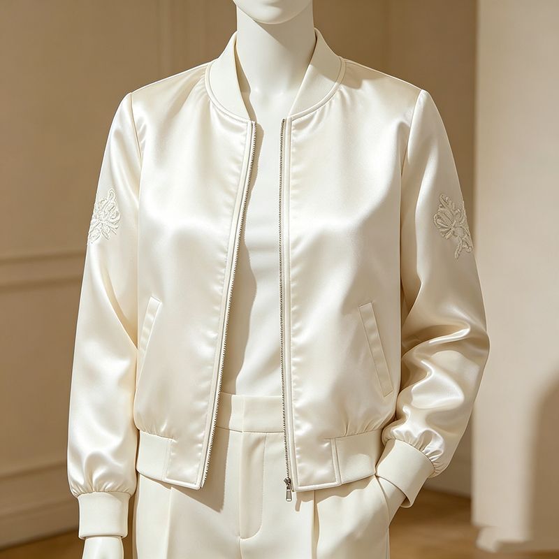 Autumn new arrivals: women's workwear-style round-neck, dropped-shoulder embroidered jacket, a chic and versatile top with a touch of understated luxury Autumn new arrivals: women's workwear-style round-neck, dropped-shoulder embroidered jacket, a chic and versatile top with a touch of understated luxury