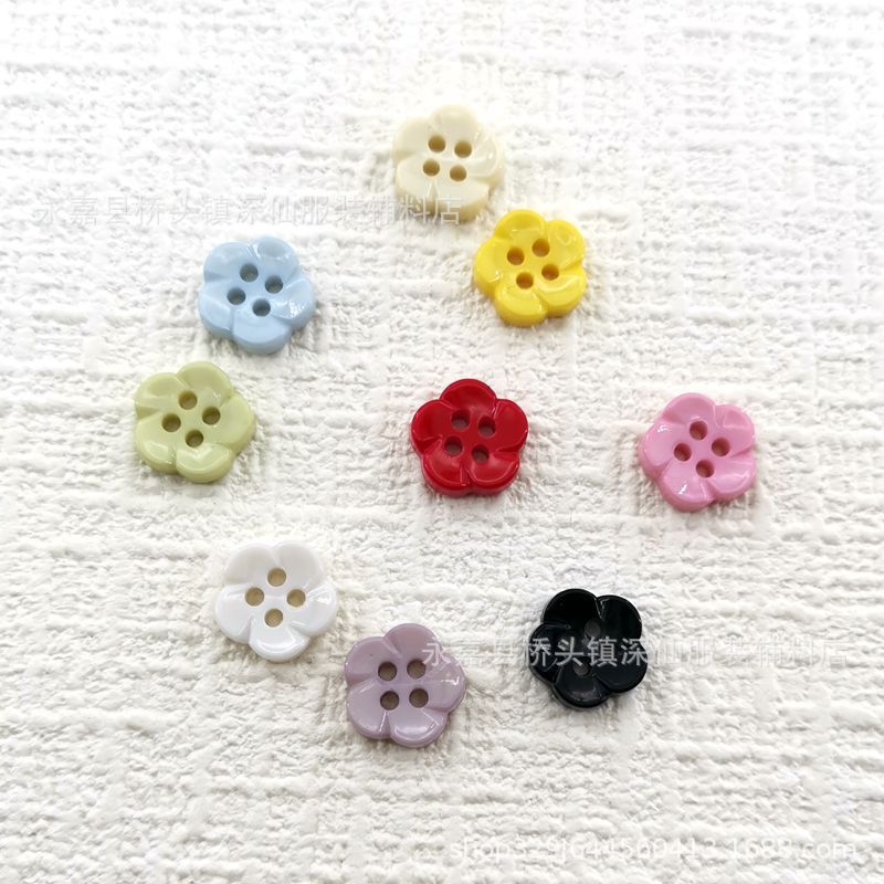 かわいい小さな花のプラスチックボタン、カラフルな光沢のある模造セラミック 4 目手縫いボタン子供服カーディガンセータージャケット装飾|undefined
