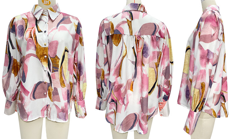 Dames blouse met abstracte print casual vest met knoopsluiting_voghion.com