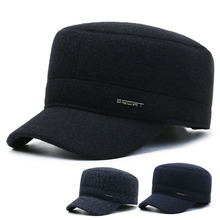 中老年帽子男士冬天平顶帽护耳帽秋冬季加厚保暖爷爷老头棉帽