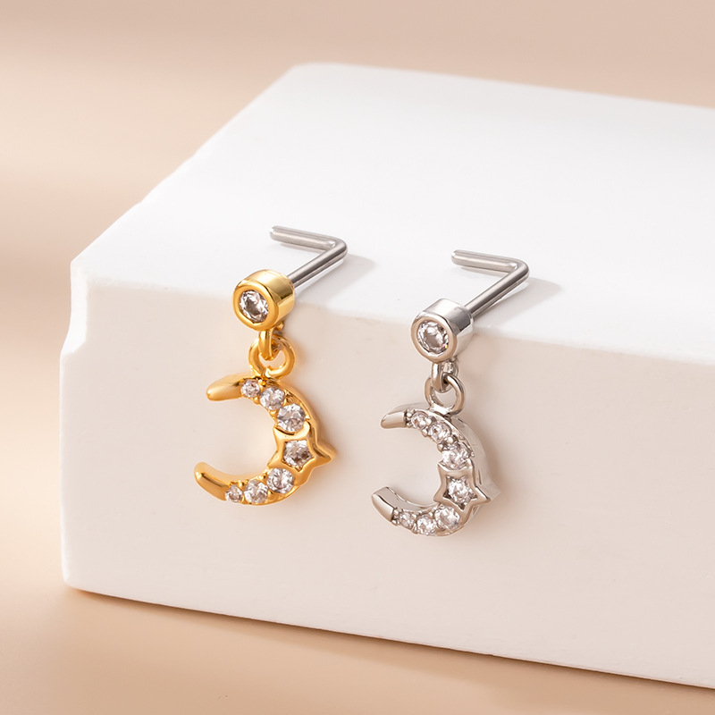 Ethnic Style Star Moon Heart Shape Stainless Steel Plating Zircon Nose Ring 1 Piece