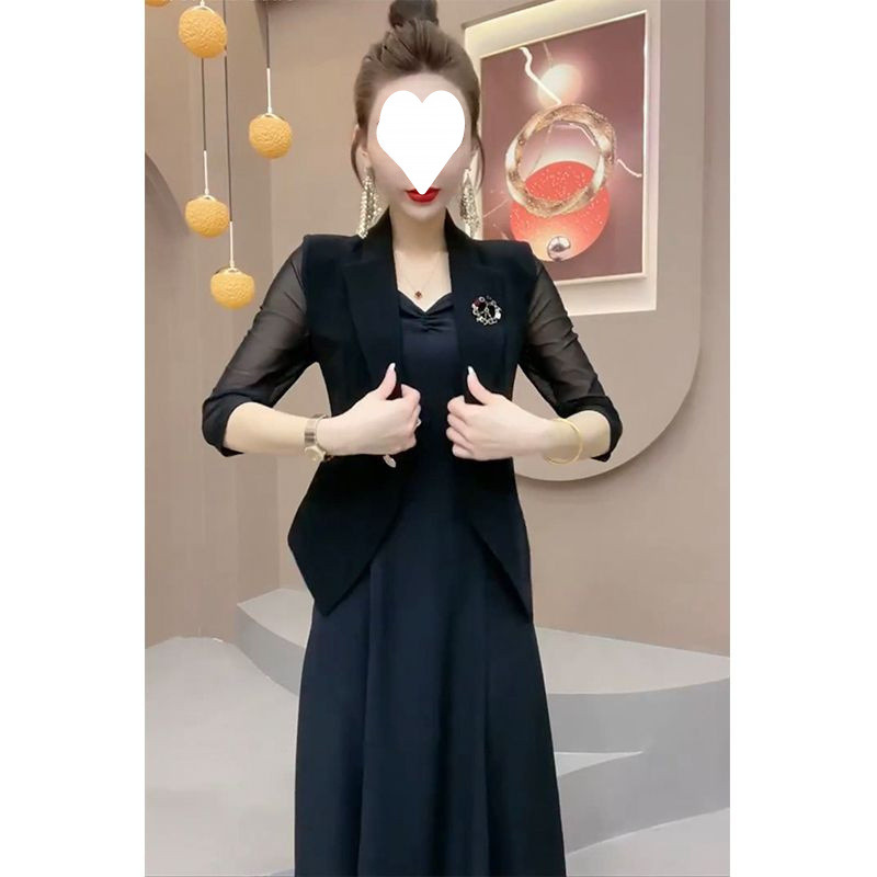 블랙탑+블랙 서스펜더 스커트 투피스 세트