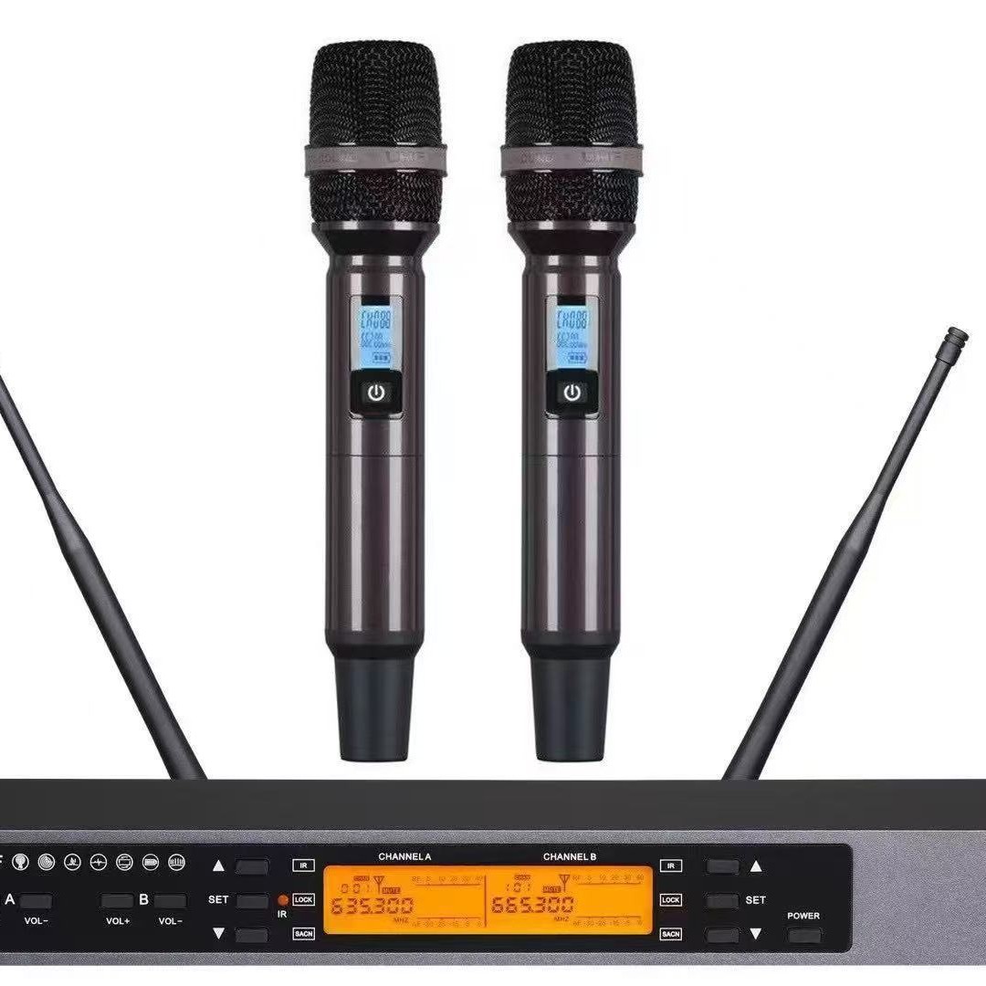 U段无线话筒一拖二家用会议室舞台娱乐ktv音响麦克风唱歌智能静音