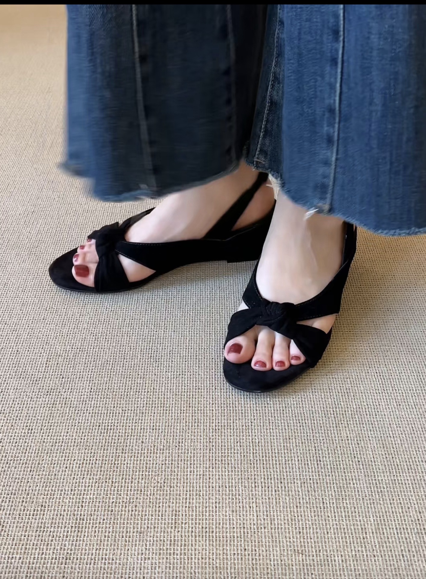 Sandal cao gót nữ hở mũi quai chéo buộc dây, gót 3.5 cm — đen chi tiết 5