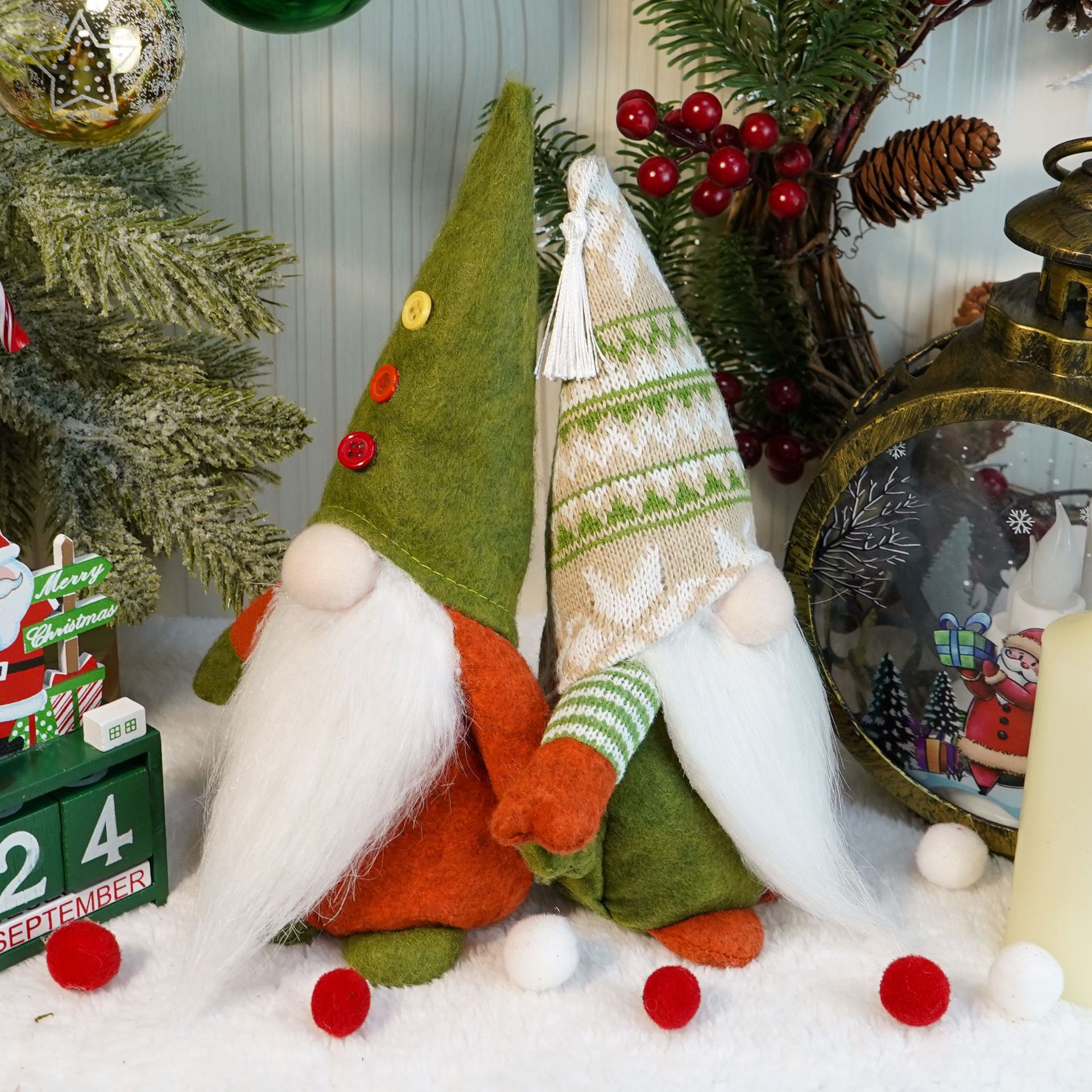 Cruz-Frontera de Navidad muñeca sin rostro de Punto Verde bosque Rudolf muñeca de pie decoraciones de Navidad adornos al por mayor