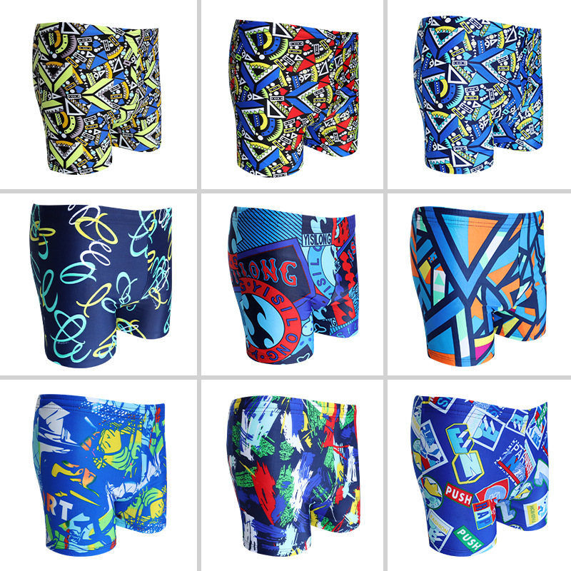 Swimming Trunks Beach Fashion Printed Swimming Trunks Blue Polyester Average Size Wide Waist European and American Spot Cross-border Swimming Trunks