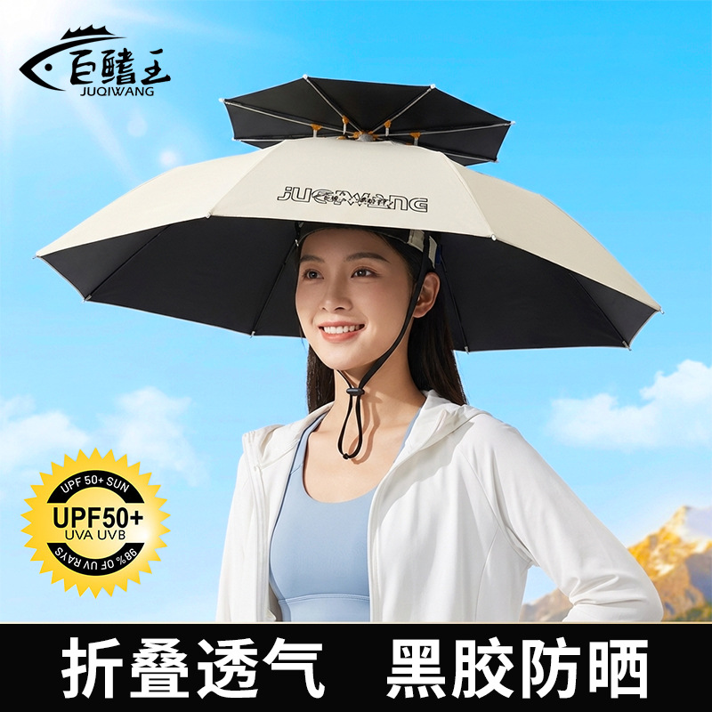 Head-mounted umbrella hat, outdoor fishing umbrella, double-layer large sunshade, foldable and portable head umbrella, wholesale