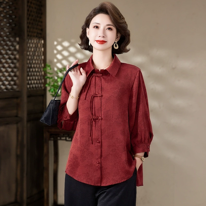 Новая китайская рубашка в стиле национального стиля, средний рукав, ретро, пуговица, тонкая куртка, весна и лето, мама кардиган, топ