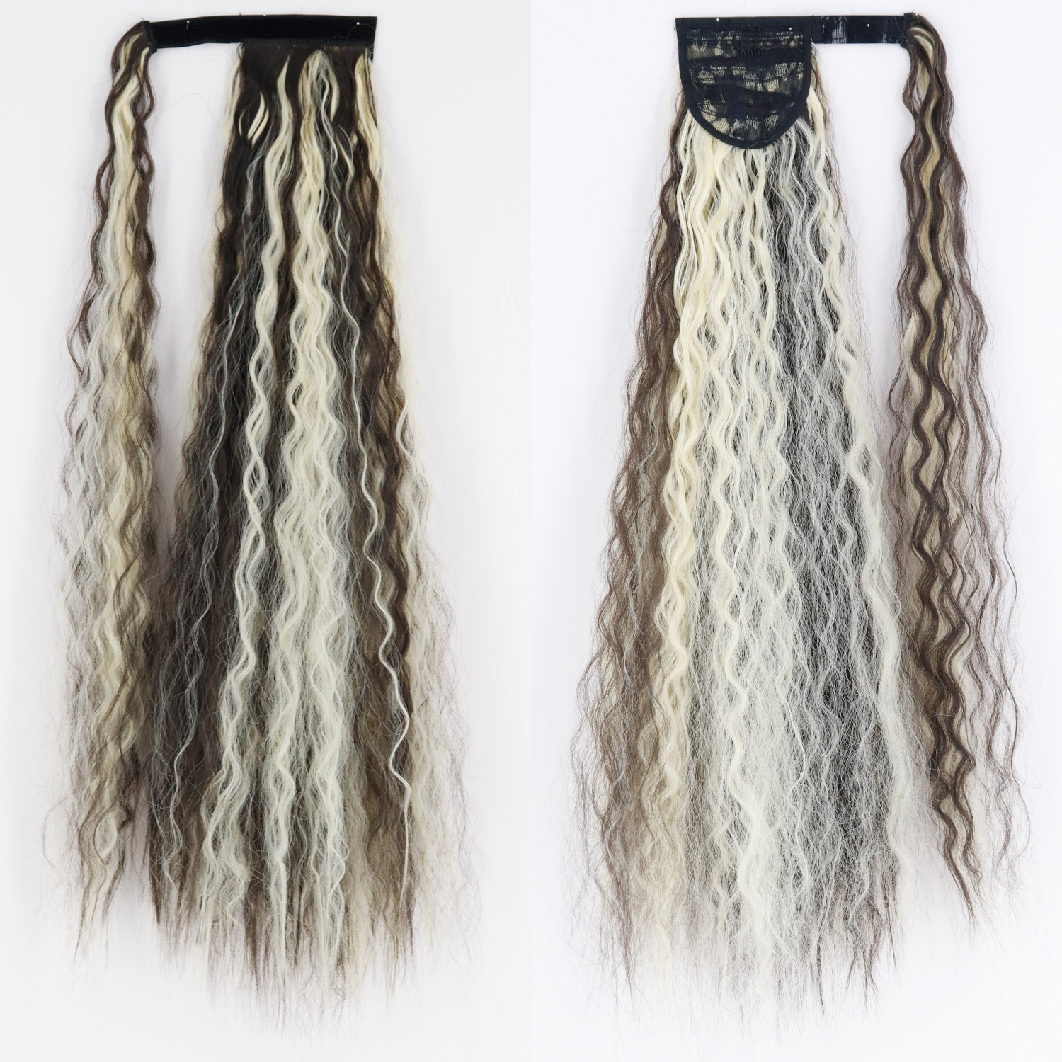 85CM peluca cola de caballo velcro maíz caliente cola de caballo largo cabello rizado fibra de caballo