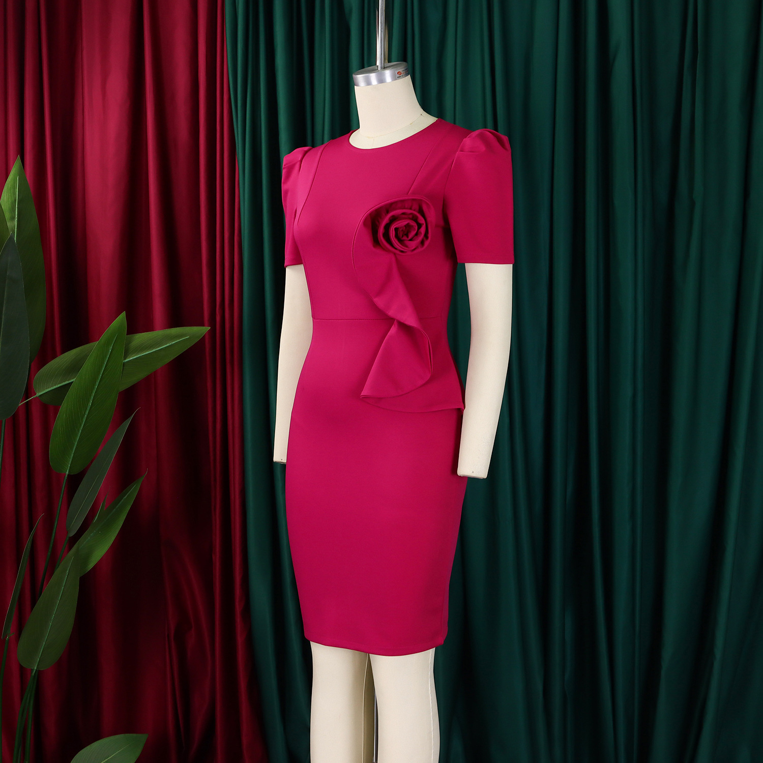 436g Weight Knee-Length Dress Length Type Short Sleeve Sleeve Length Sheath Dress Dresses Type Spandex, Polyester Fabric Type High Waist Waist Line Holiday, Banquet, Daily Occasion Round Neck Neckline Slim Fit Type Flower Pattern Summer Season Women's Gender Elegant Style Wholesale Women's Elegant Flower Holiday Banquet Daily Round Neck Short Sleeve Sheath Dress 4