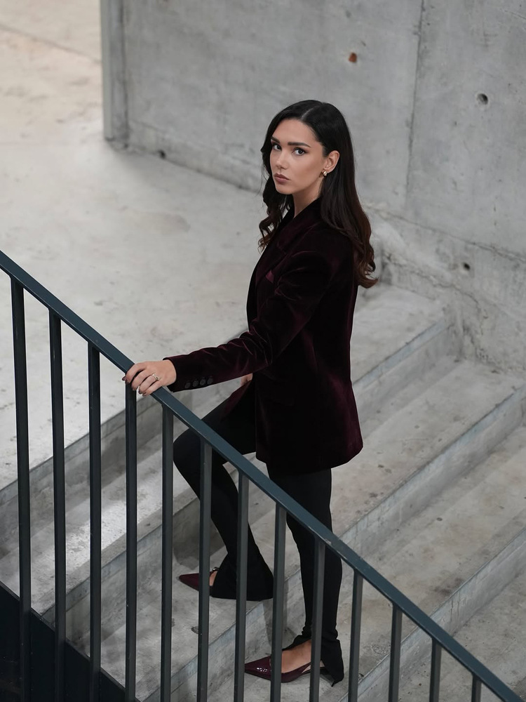 Chaqueta de Traje Ajustada de Terciopelo, Spandex, Cuello en V, Manga Larga, para Trabajo