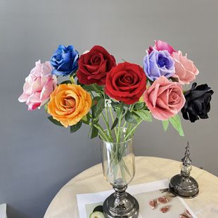 Simulation rose single rose living room decorative flannel red rose wedding ceiling flower arrangement