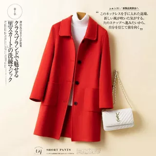 反季仿羊毛大衣女中长款2026冬新款高档红色双面羊绒呢子毛呢外套