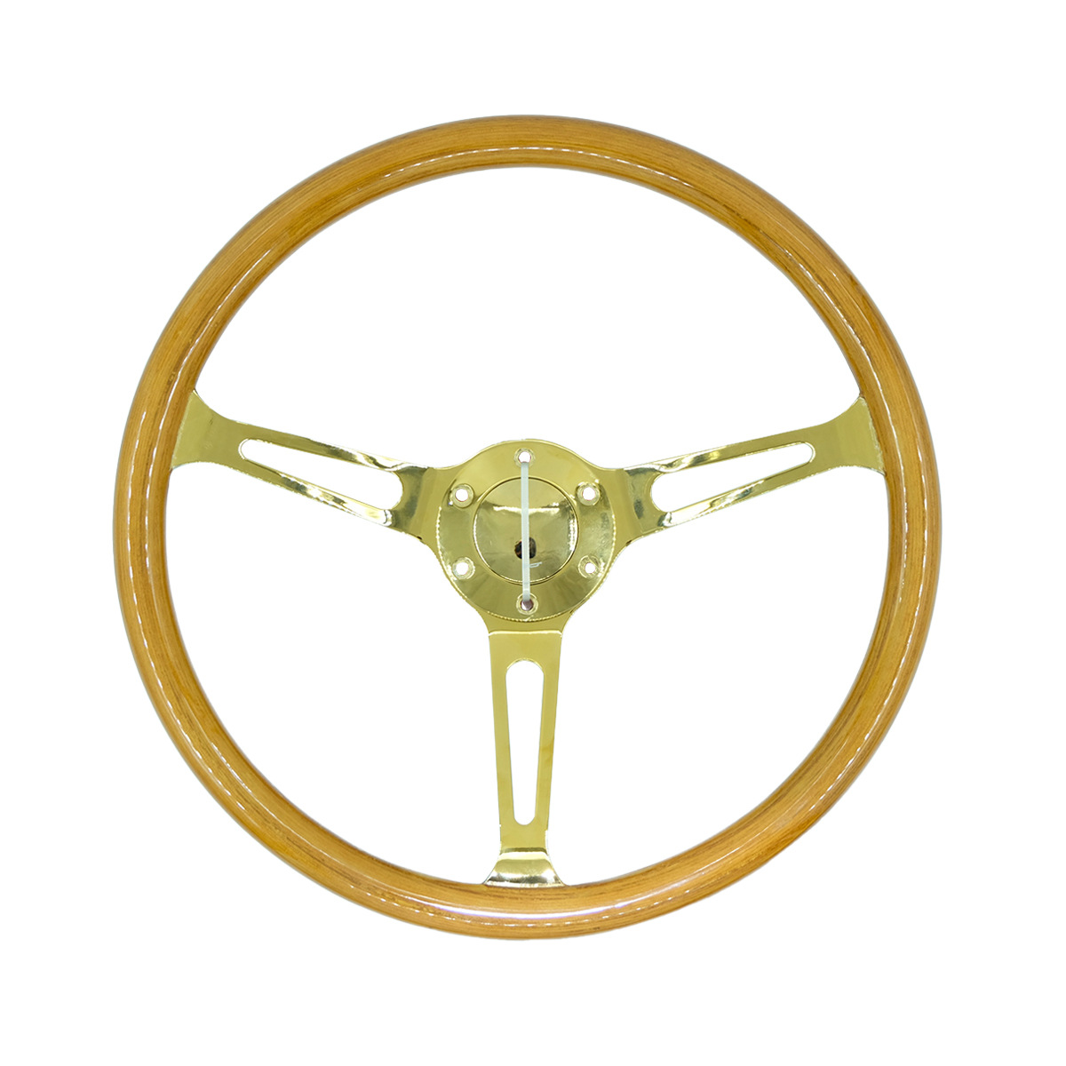 Jetta Retro Solid Wood Steering Wheel Modified 15 Inch Golden Frame (Steering wheel) - 15-inch-peach-wood-color-long-hole-golden-frame-solid-wood-steering-wheel