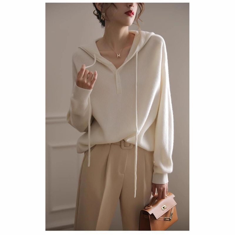 Hooded Knitwear for Women 2025 Autum Korean Style Knitwear Lazy Style Loose Outer Wear Versatile Top Milky White Hoodie Hooded Knitwear for Women 2025 Autum Korean Style Knitwear Lazy Style Loose Outer Wear Versatile Top Milky White Hoodie