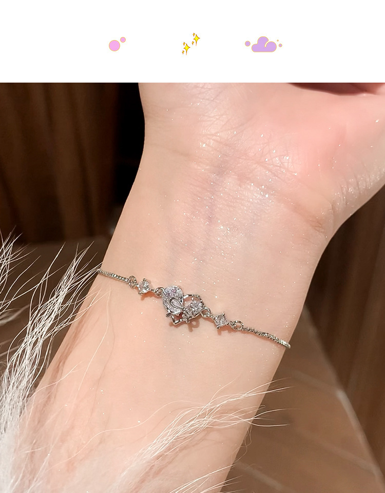 Wholesale of 2024 new asymmetrical diamond-encrusted heart-shaped bracelet for women, a fashionable, niche and high-end pull handle bracelet pic 25
