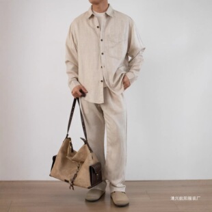Retro elastic set, shirt, trousers, simple and elegant design, loose fit