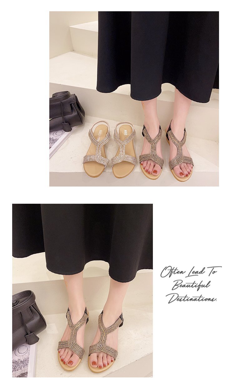 summer new flat bottom casual rhinestone slope shoes NSZSC56638