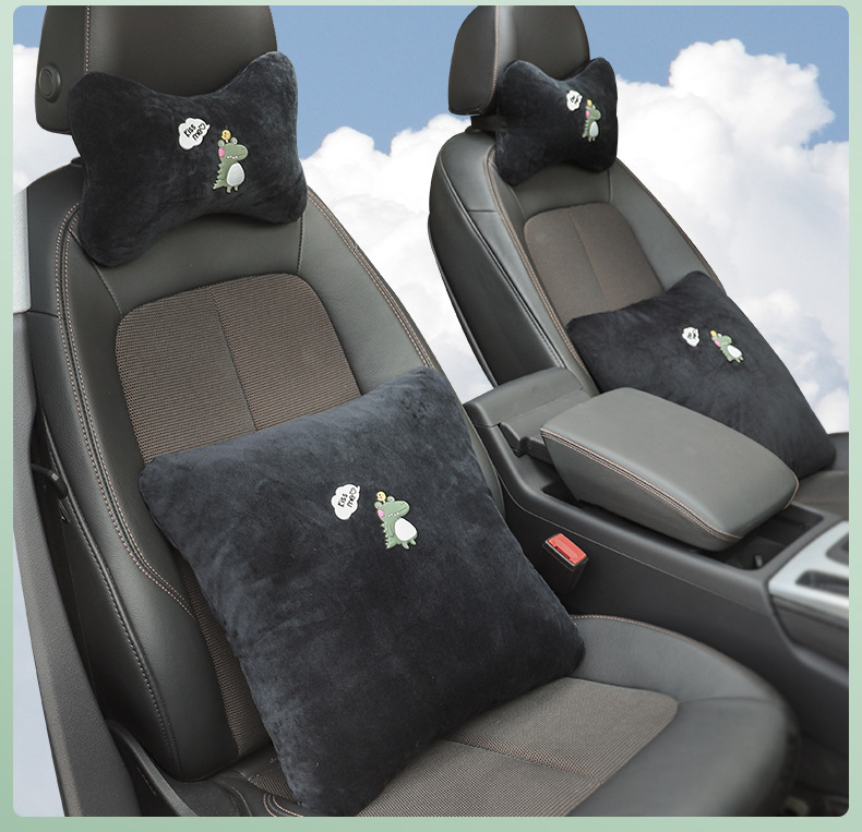 Car Headrest, a Pair of Lumbar Support Pillows, Four-Piece Set, Car Sleeping Essentials, Camellia Seat Car Neck Support Pillow