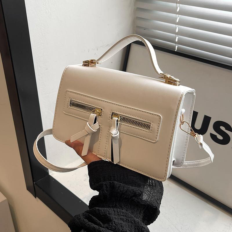 Hong Kong estilo retro bolso de mano 2024, principios de otoño nuevo bolso de mujer, cremallera de textura, bolso de hombro, bolso de moda