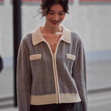 重磅加厚100%羊毛衫拉链翻领开衫秋冬慵懒宽松羊绒毛衣女针织衫