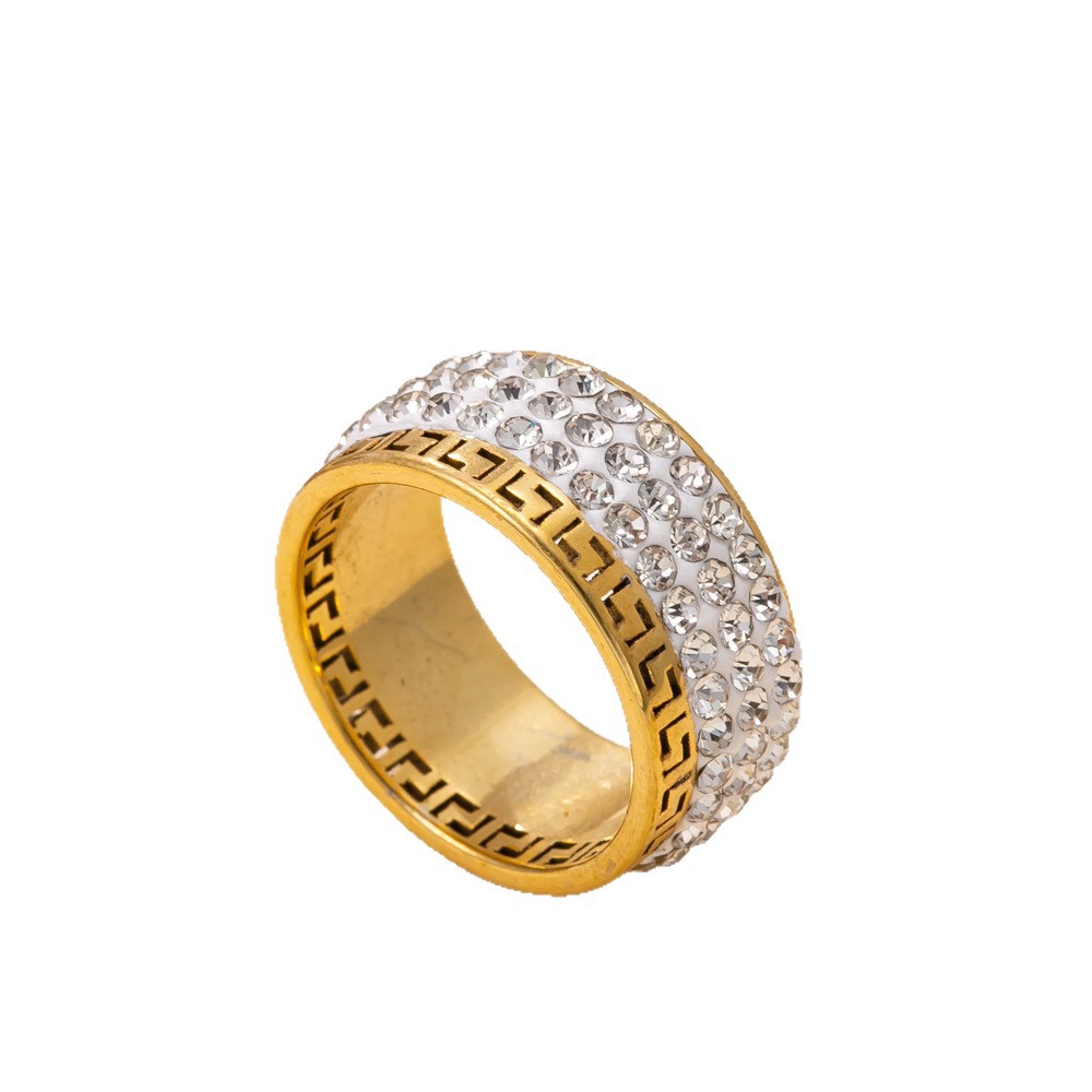 Tonring mit Diamanten im europäischen und amerikanischen Stil, Ring aus Titanstahl mit ausgehöhltem Muster der Großen Mauer, leichter Luxus-Edelstahlschmuck._voghion.com