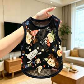 宠物狗狗衣服黑色卡通美伢小白网眼透气超萌背心猫咪小型犬春夏款