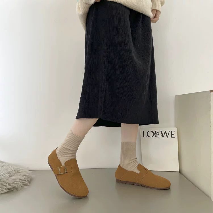 Женские туфли Birkenstock 2025 года, весна, корейский стиль, плоские женские туфли, новые туфли на одну ногу, ретро, мягкая подошва, одинарные туфли с рисунком бобов