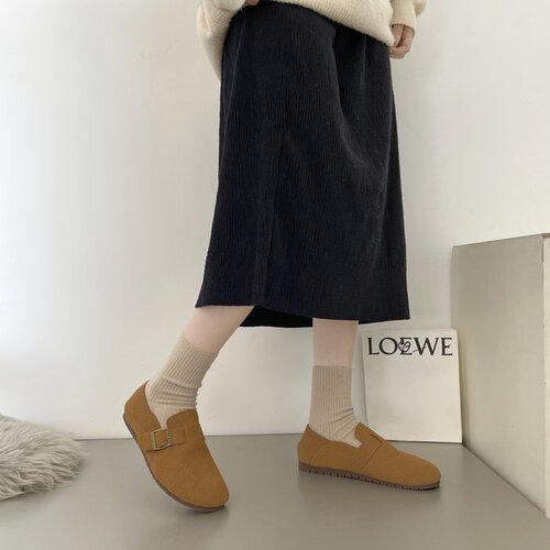 Birkenstock shoes for women 2024 autumn Korean version flat women's shoes new slip-on lazy shoes retro soft sole beanie shoes
