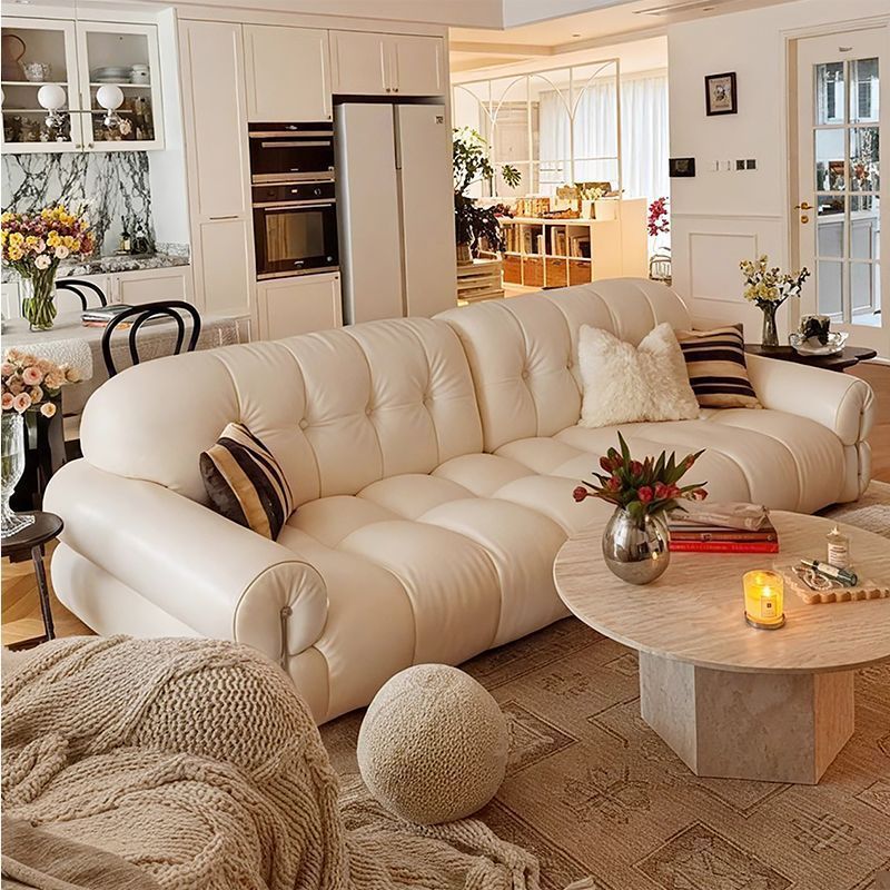 New Cream Style Brown Sugar Cloud Light Luxury Leather Sofa Living Room Italian Minimalist First Layer Cowhide Sofa