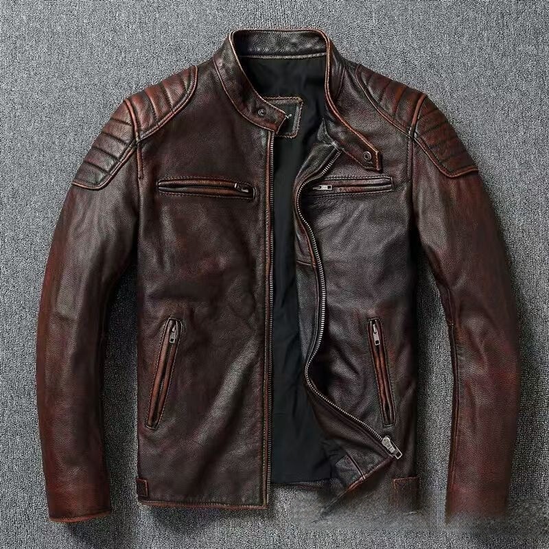 Imitation Cowhide Leather Jacket for Men, Stand-Up Collar Motorcycle Jacket, Leather Jacket for Young and Middle-Aged Men, Carhartt Jacket Imitation Cowhide Leather Jacket for Men, Stand-Up Collar Motorcycle Jacket, Leather Jacket for Young and Middle-Aged Men, Carhartt Jacket