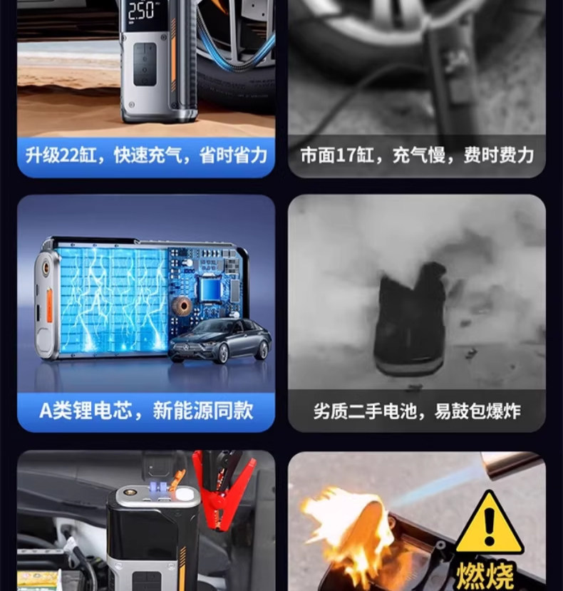Car Emergency Starting Power Supply, Strong Start-Up, 12V24V High-Power, Zero-Power Instant Start, Power Bank, Car Air Pump